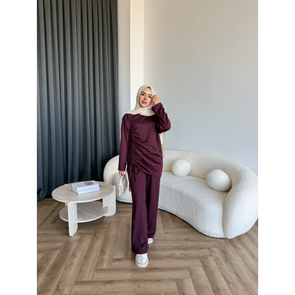 Btç-Özdet Yan Büzgülü Takım - Bordo