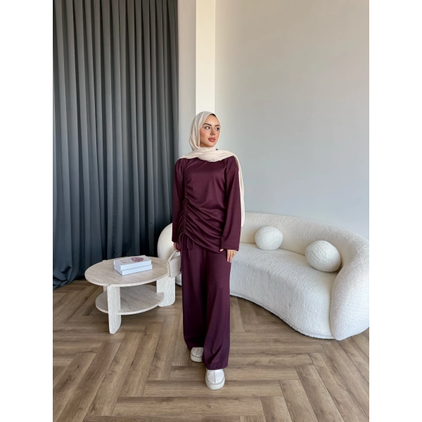 Btç-Özdet Yan Büzgülü Takım - Bordo