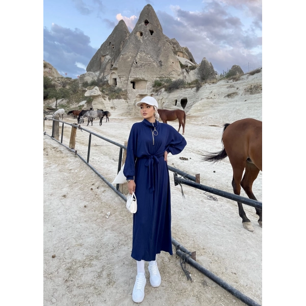 Cesla Fitilli Triko Elbise - Lacivert