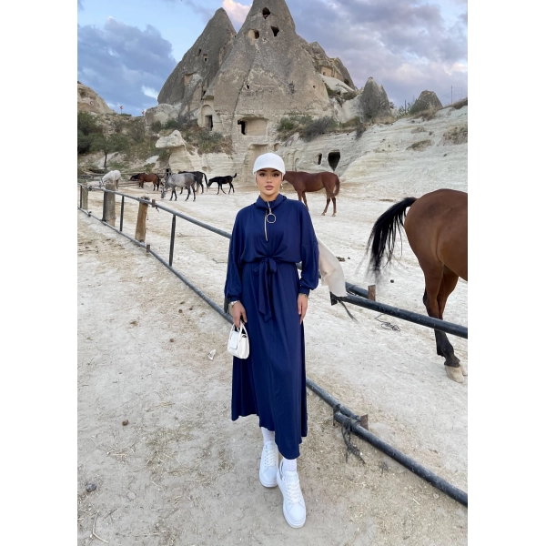 Cesla Fitilli Triko Elbise - Lacivert