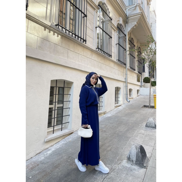 Dahsen Düğmeli Triko Elbise - Lacivert