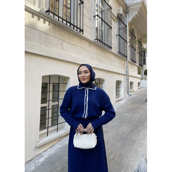 Dahsen Düğmeli Triko Elbise - Lacivert