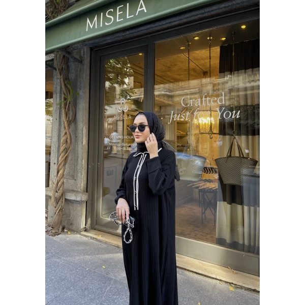 Dahsen Düğmeli Triko Elbise - Siyah