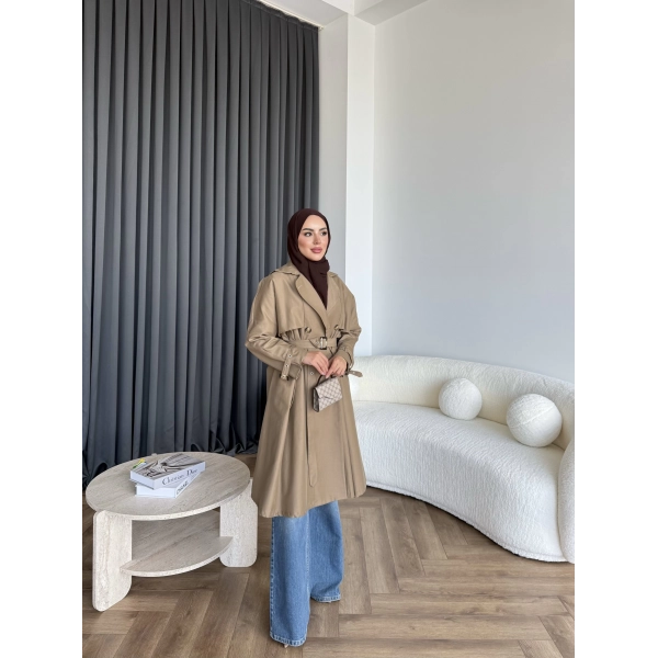 Dökümlü Trençkot - Camel