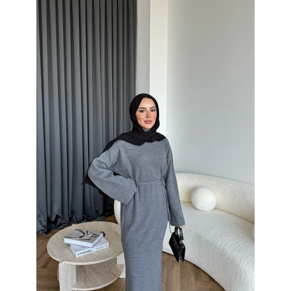 Dora Triko Elbise - Gri