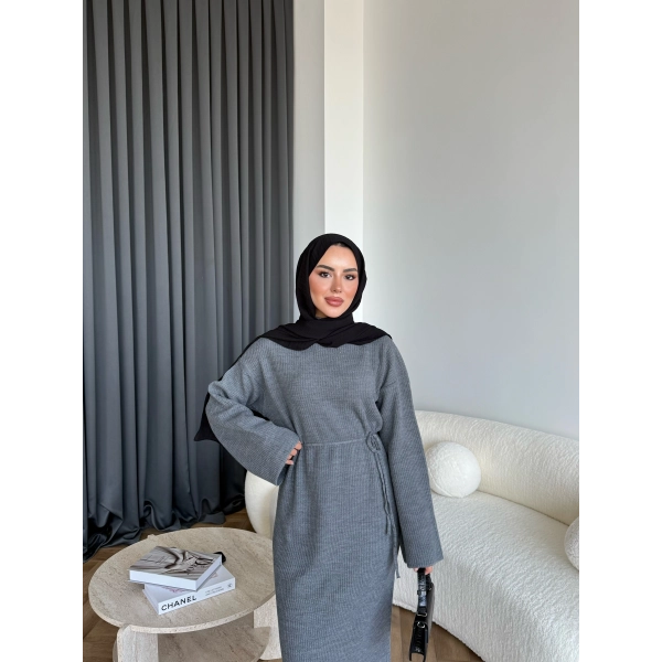 Dora Triko Elbise - Gri