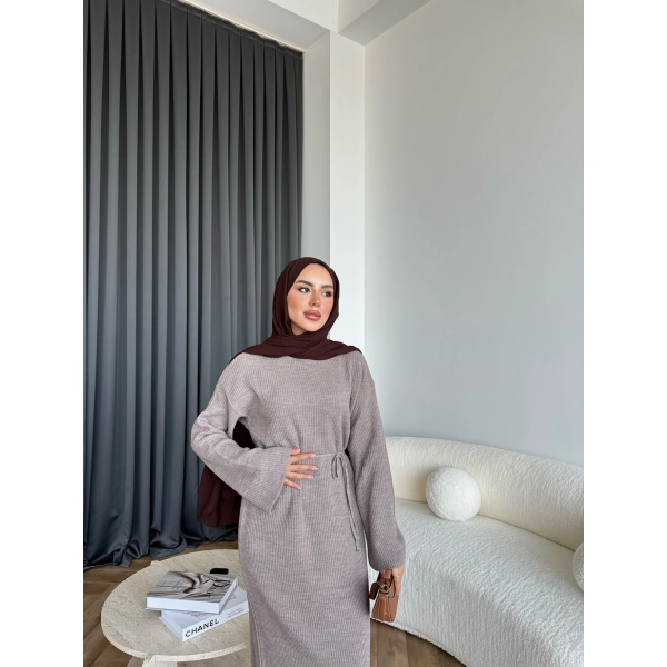 Dora Triko Elbise - Vizon