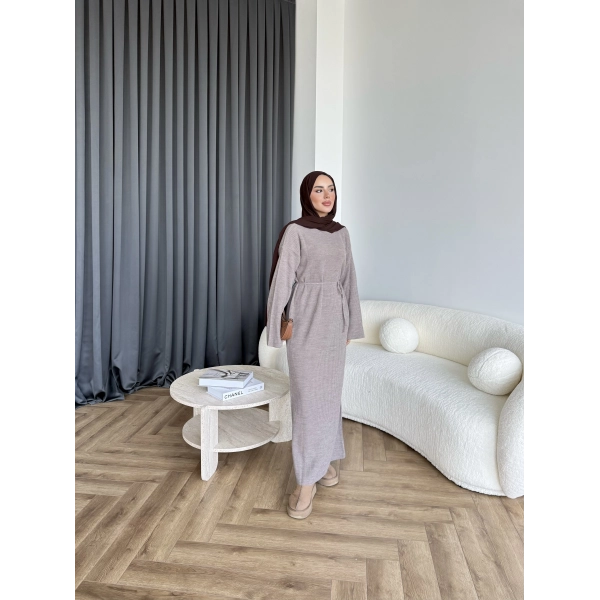 Dora Triko Elbise - Vizon