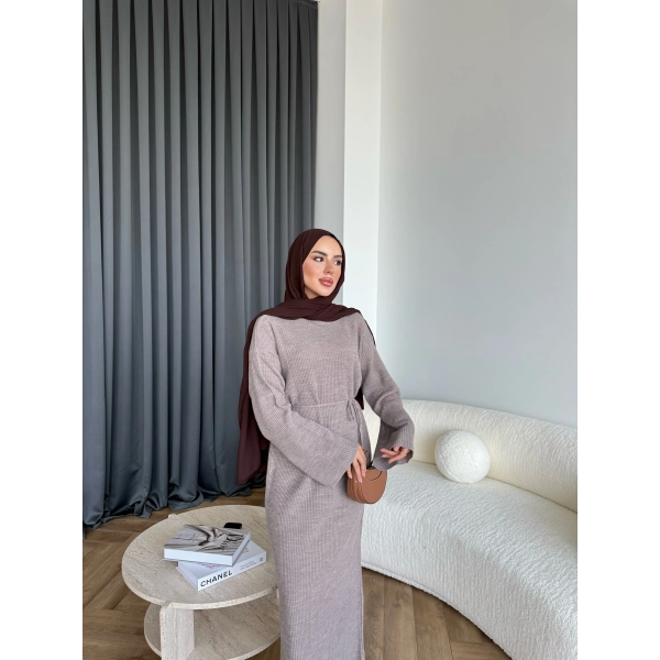 Dora Triko Elbise - Vizon