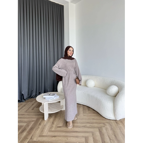 Dora Triko Elbise - Vizon