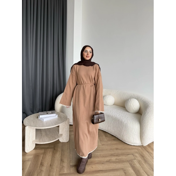 Doray Dantel Detaylı Elbise - Camel