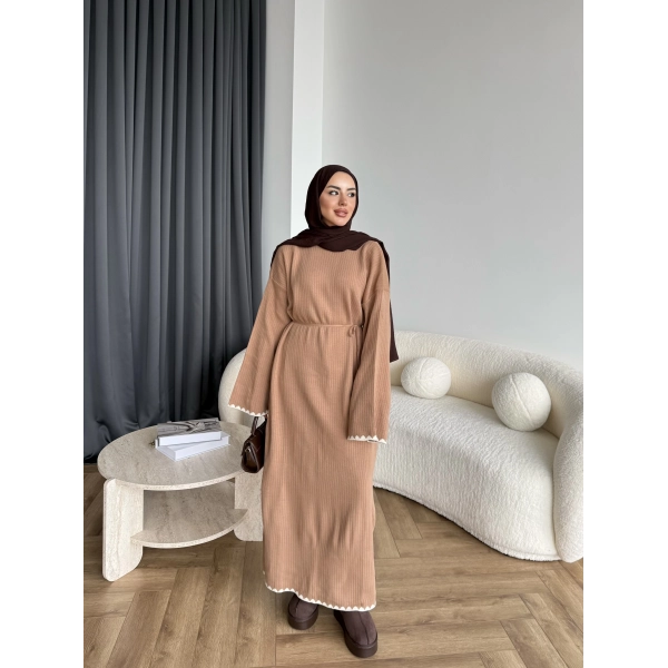 Doray Dantel Detaylı Elbise - Camel