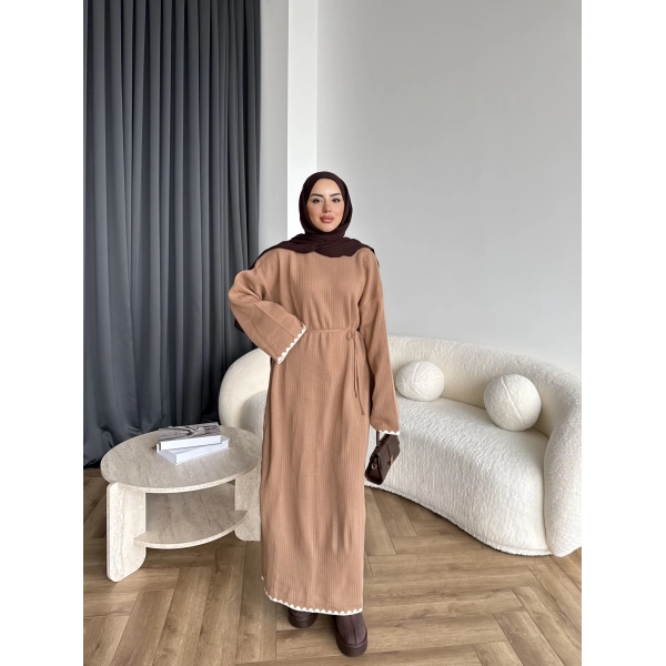 Doray Dantel Detaylı Elbise - Camel