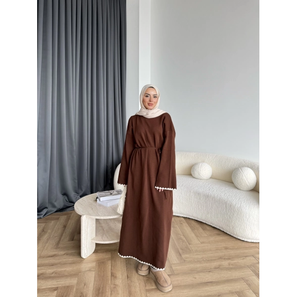 Doray Dantel Detaylı Elbise - Kahve