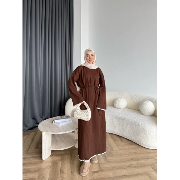 Doray Dantel Detaylı Elbise - Kahve