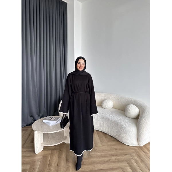 Doray Dantel Detaylı Elbise - Siyah