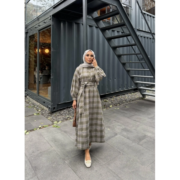 Doria Kareli Elbise - Çağla