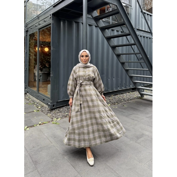 Doria Kareli Elbise - Çağla