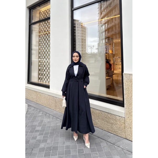 Düğmeli Anvelop Elbise - Lacivert