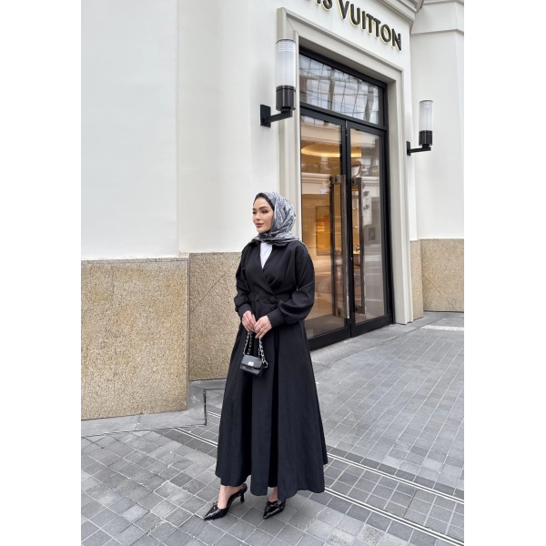 Düğmeli Anvelop Elbise - Siyah