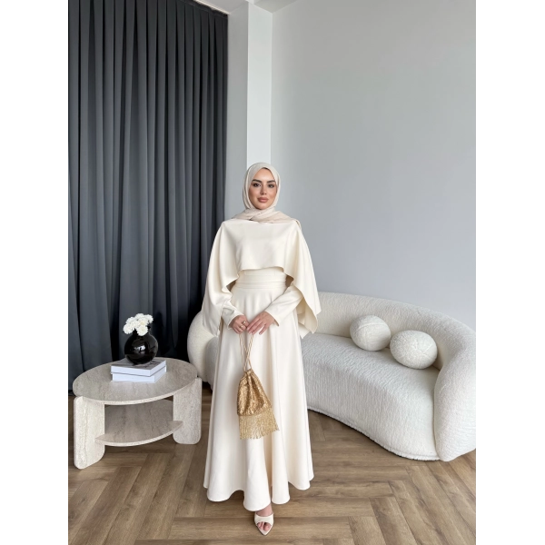 Duq - Ledtan Pelerin Yaka Elbise - Bej