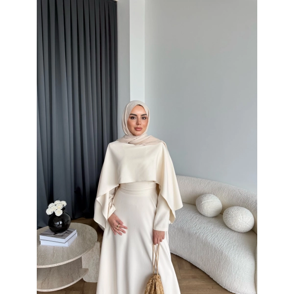 Duq - Ledtan Pelerin Yaka Elbise - Bej