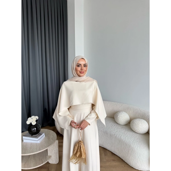 Duq - Ledtan Pelerin Yaka Elbise - Bej