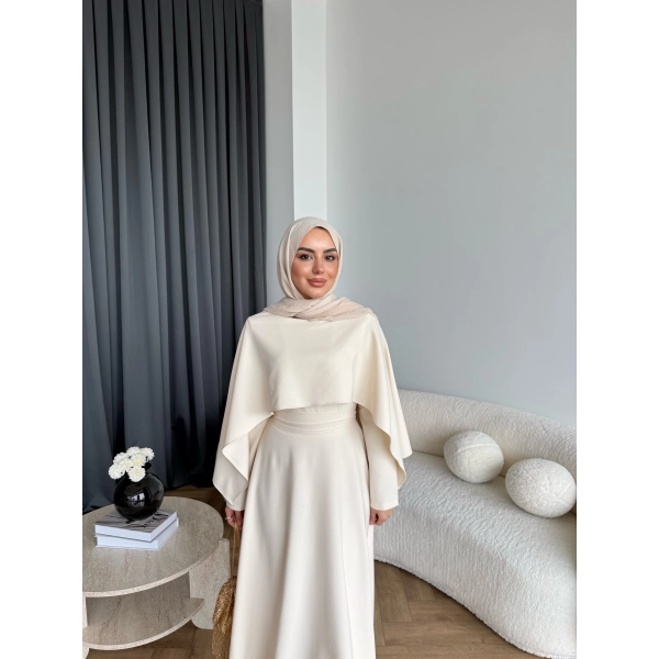 Duq - Ledtan Pelerin Yaka Elbise - Bej