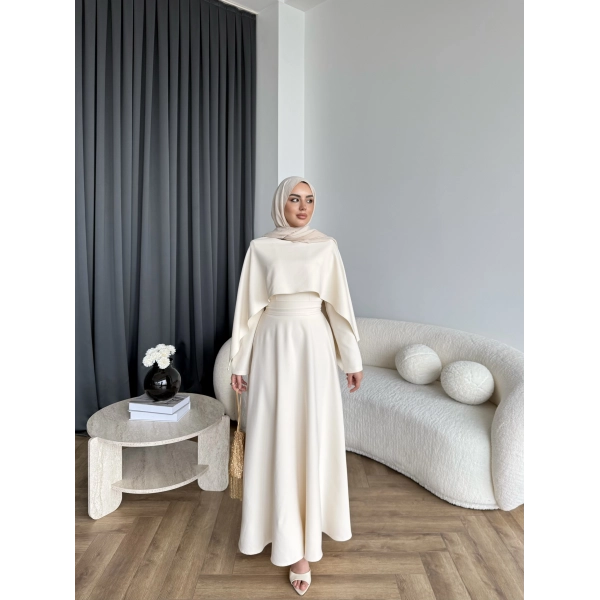 Duq - Ledtan Pelerin Yaka Elbise - Bej