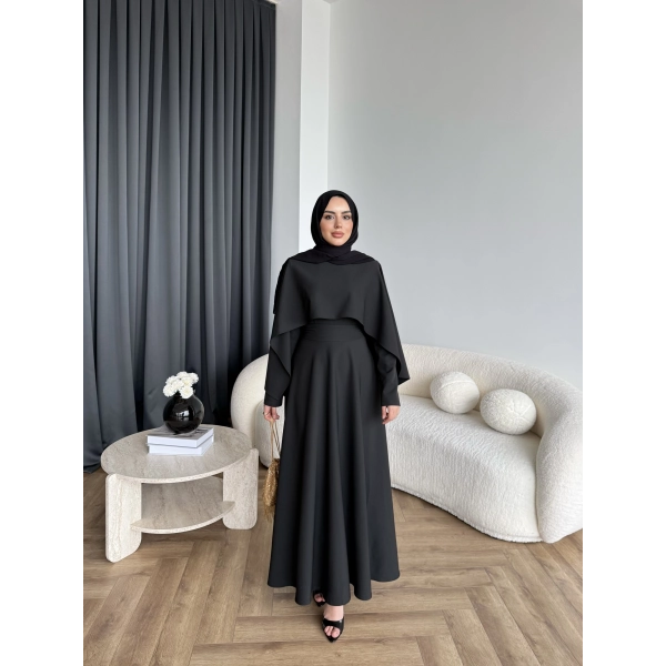 Duq - Ledtan Pelerin Yaka Elbise - Siyah