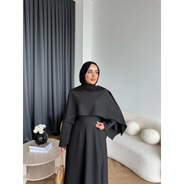 Duq - Ledtan Pelerin Yaka Elbise - Siyah