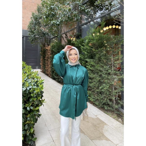 Ebruli Gömlek - Zümrüt Yeşili