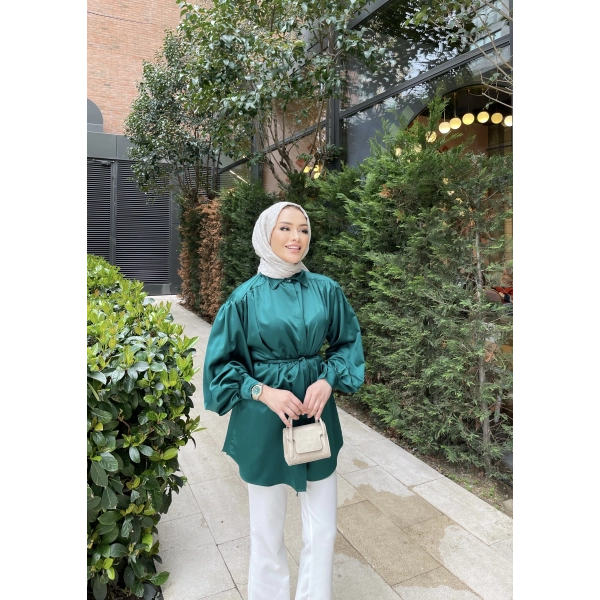 Ebruli Gömlek - Zümrüt Yeşili