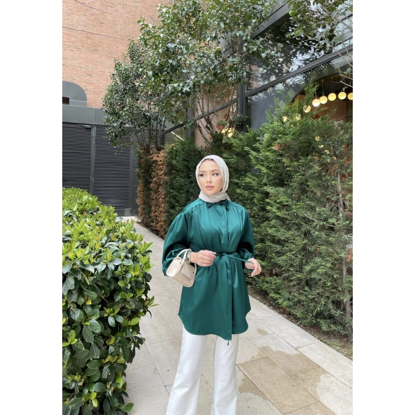 Ebruli Gömlek - Zümrüt Yeşili