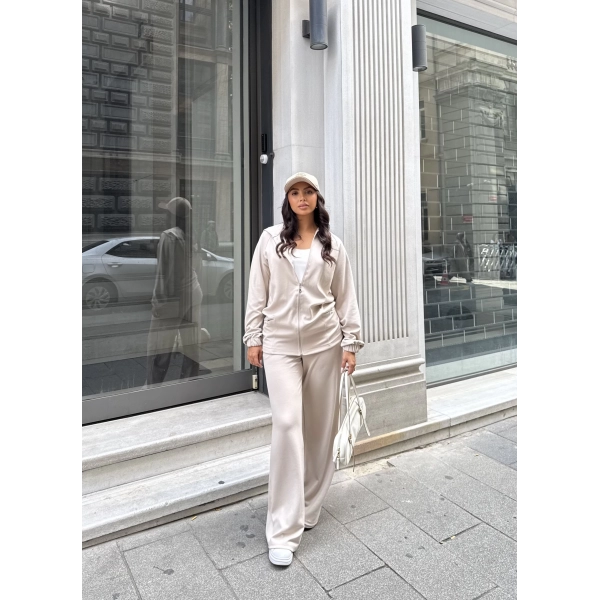 Efran Fermuarlı Takım - Bej