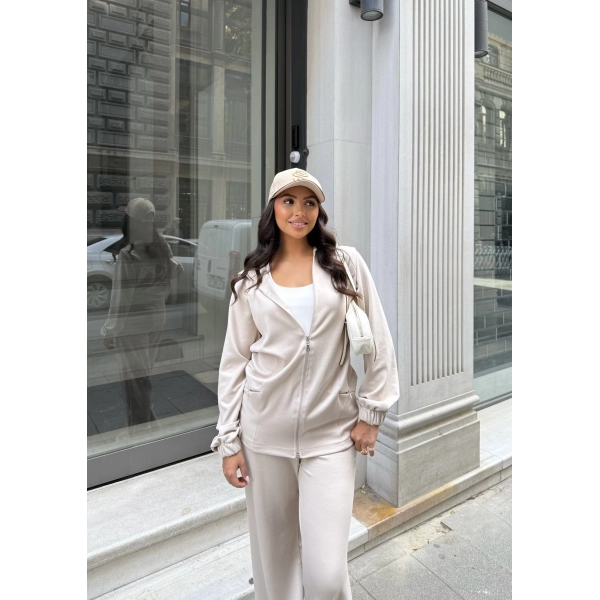 Efran Fermuarlı Takım - Bej