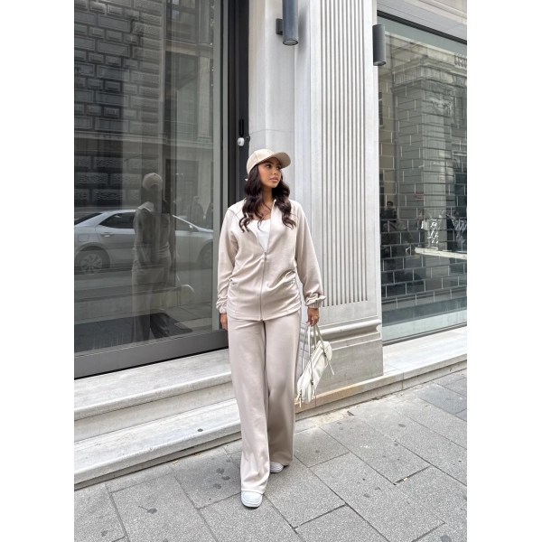 Efran Fermuarlı Takım - Bej