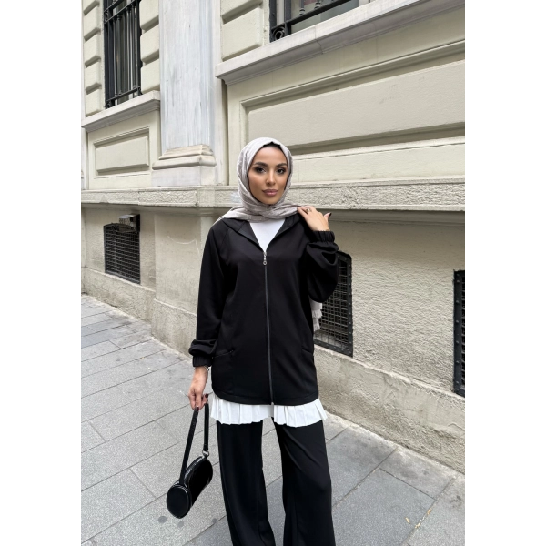 Efran Fermuarlı Takım - Siyah