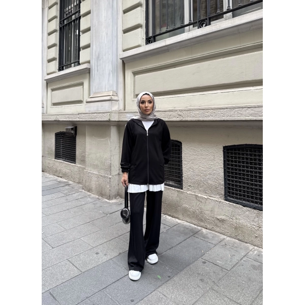 Efran Fermuarlı Takım - Siyah