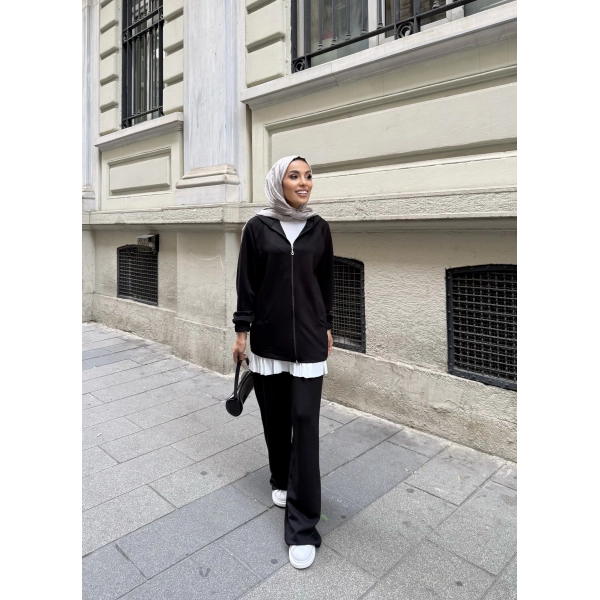 Efran Fermuarlı Takım - Siyah