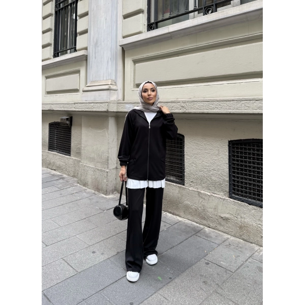 Efran Fermuarlı Takım - Siyah