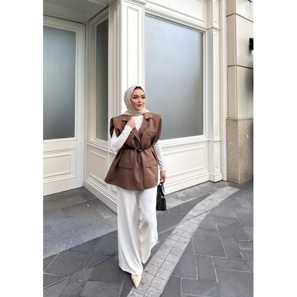 Emr Kemerli Yelek - Kahve