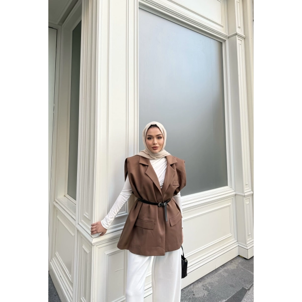 Emr Kemerli Yelek - Kahve