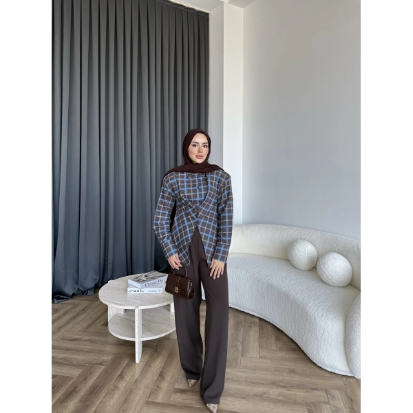 Esla Kareli Gömlek - Kahve