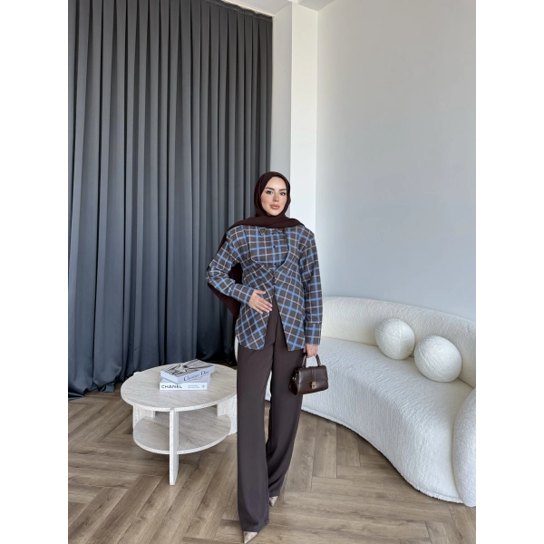 Esla Kareli Gömlek - Kahve