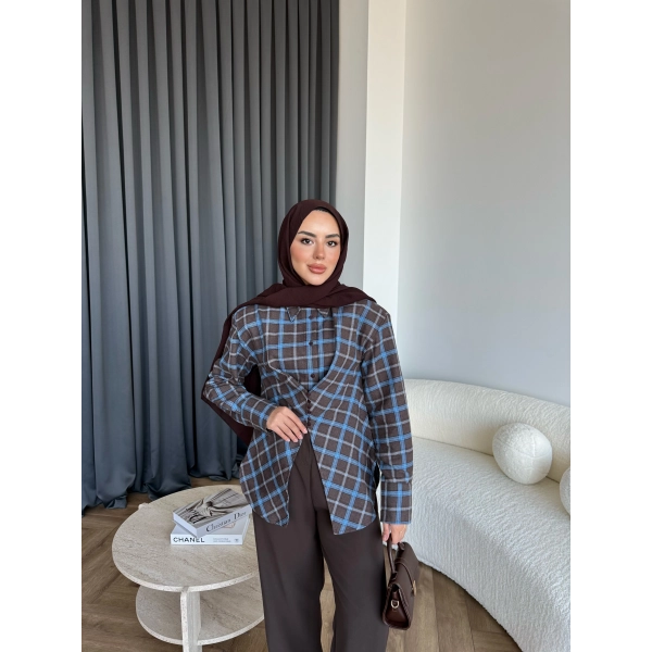 Esla Kareli Gömlek - Kahve