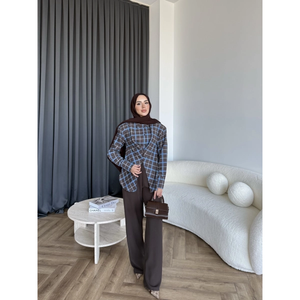 Esla Kareli Gömlek - Kahve