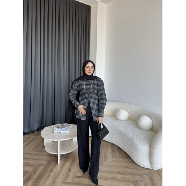 Esla Kareli Gömlek - Siyah