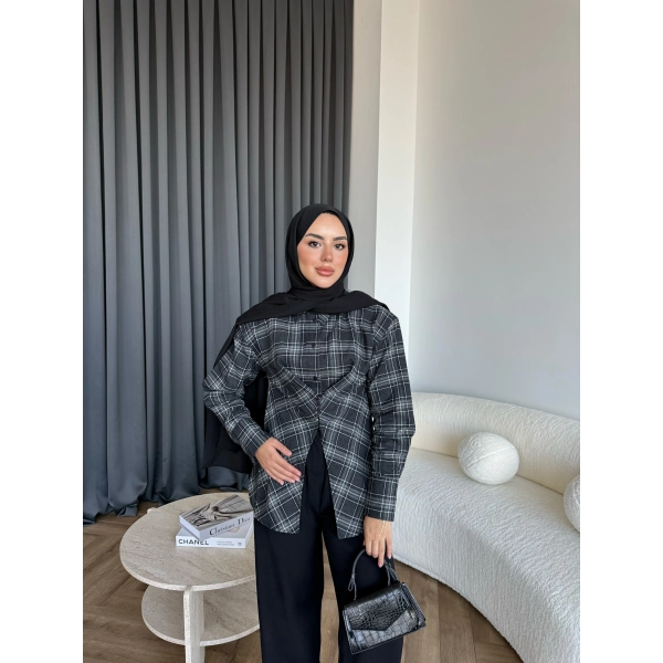 Esla Kareli Gömlek - Siyah