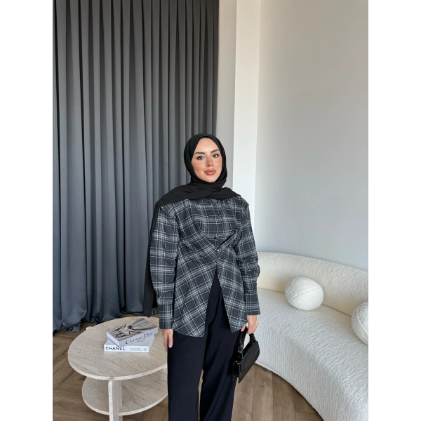 Esla Kareli Gömlek - Siyah